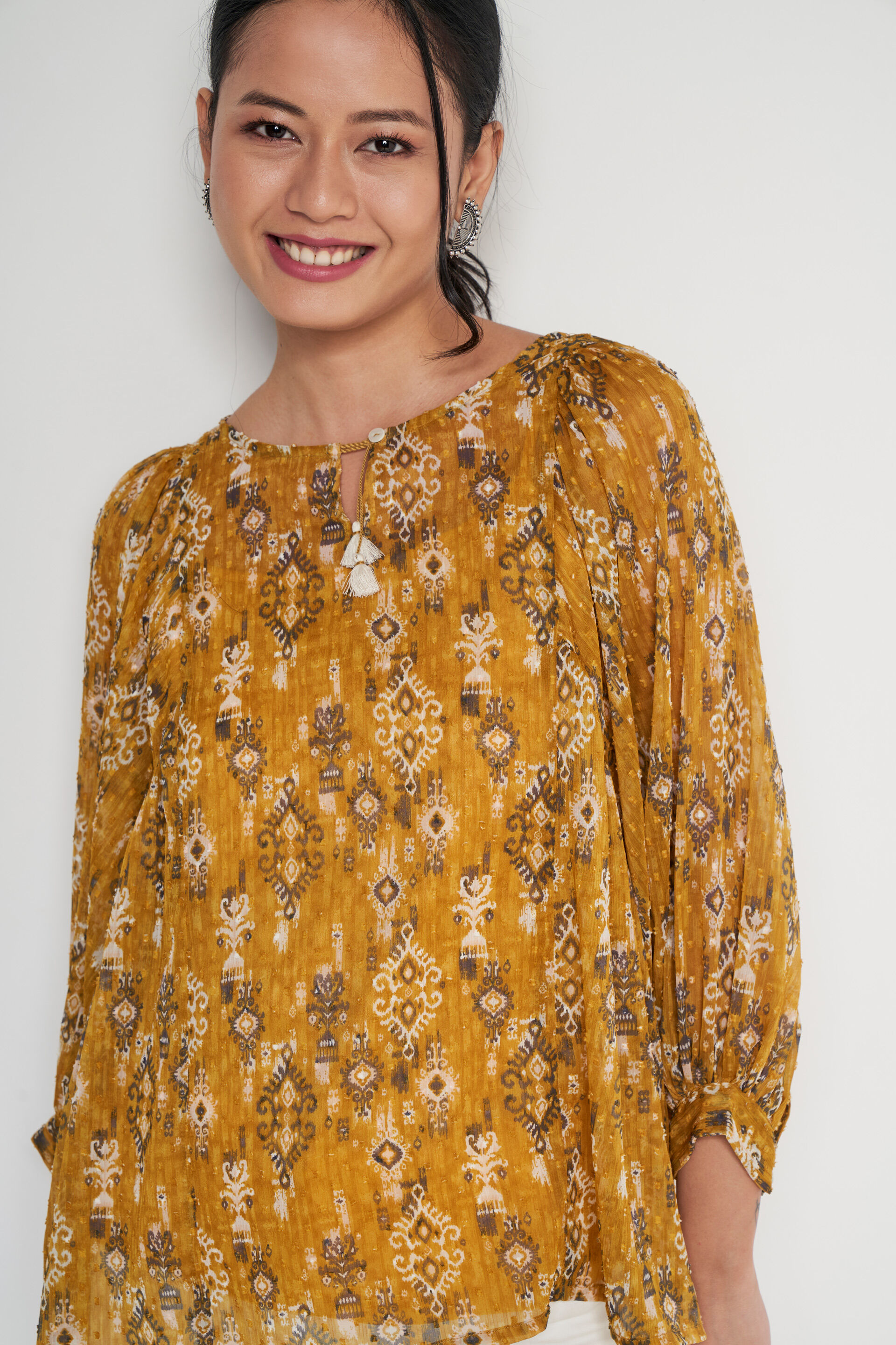 Mustard Printed Top, Mustard, image 4